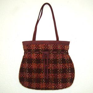 VERA BRADLEY Women's Burgundy Pink Brown Tweed Suede Trim Shoulder Bag Purse